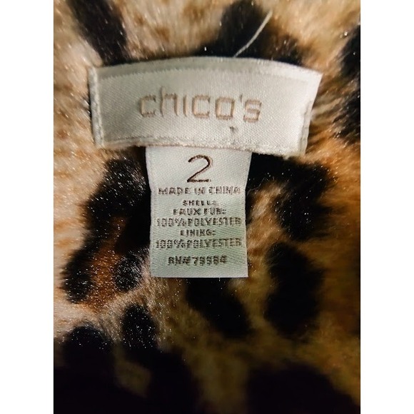 Chico's Faux Fur Leopard Print Jacket Coat with Pockets Button Front Size 2 (12) - Picture 4 of 5